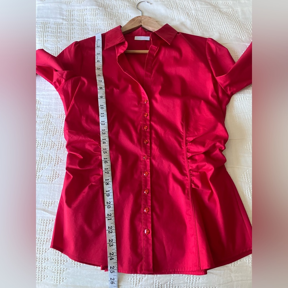 NEW YORK & CO. Red Ruched Long Sleeve Button Down Size M - Picture 8 of 10